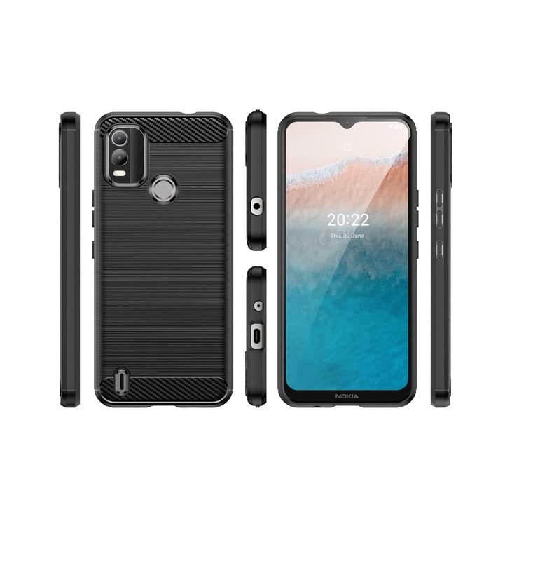 Image of NPRC Hybrid Ultra Slim Protective Case TPU Non-Slip Carbon Fiber Texture Shockproof Case Cover for Nokia C21 Plus - Black