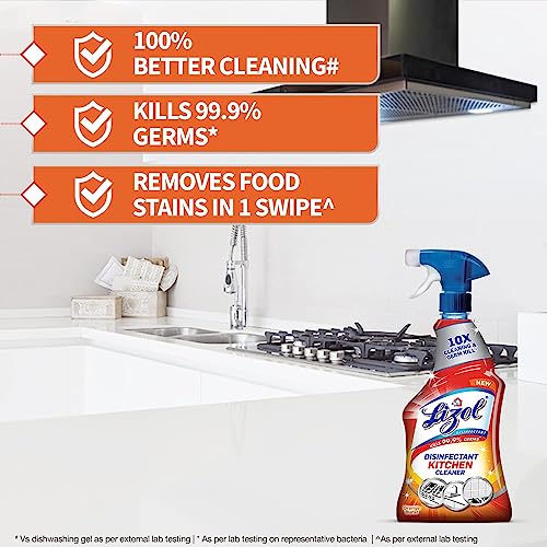 Image of Lizol Kitchen Cleaner Spray - 450ml (Pack of 2) + 1 Free Scotch-Brite Sponge Wipe & Lizol Disinfectant Surface & Floor Cleaner Liquid, Lavender - 1 Litre
