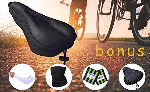 Karetto Gel Bike Seat Cover Narrow Exercise Bicycle seat Cushion Cover Bicycle Saddle Pad with Water&Dust Resistant Cover Reflective Band Bandanas for Cycling