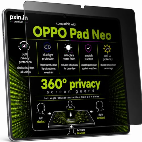 Image of Pxin 360 Pro Privacy Screen guard compatible with OPPO Pad Neo | Anti Glare | Anti UV | Anti Blue | Anti Reflection | Privacy Filter | Unbreakable Build