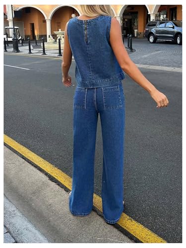 Milumia Women's Denim Vest Tank Top Sleeveless Round Neck Loose Fit Casual Jean Vests Streetwear2