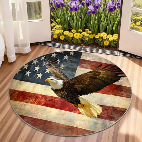 XUWEISI Eagle Area Rugs American Flag Round 6ft Washable Rug