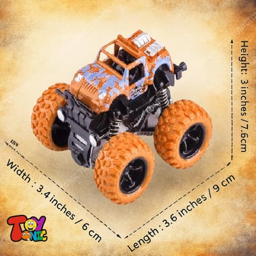 Image of TOYTONIC 4x4 Mini Monster Trucks for Kids - Push & Go Friction Powered Cars | 360 Stunt Spin Action | Pack of 2 Off-Road Vehicles | Toy Cars for Boys Ages 3-8 | Birthday Gift (Colors May Vary)