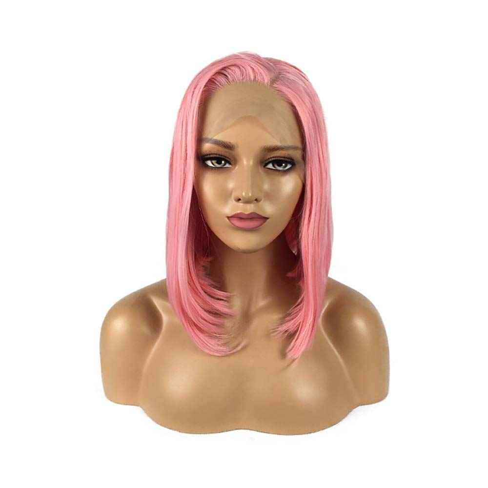 Perruque de lacet rose aux cheveux raides de 14 pouces pour un style tendance au quotidien