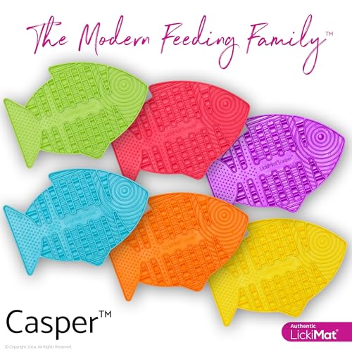 Image of Lickimat Casper, Fish-Shaped Cat Slow Feeders for Feline Boredom and Anxiety Reduction; Perfect for Food, Treats, Yogurt, or Peanut Butter. Fun Alternative to a Slow Feed Cat Bowl or Dish, Turquoise