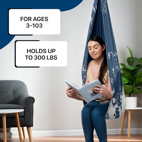 Image of Indoor Sensory Swing for Kids or Outdoor - Holds 300lbs, Double-Layer, & 360 Swivel, Calming Compression Therapy Swing Hammock for Kids & Adults with All Hardware - Sensory-Motor Toys & Gifts
