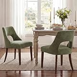 UVV Wooden Dining Chairs Set of 2, Mid Century Modern Chenille Upholstered Dining Room Chair Kitchen Chairs, Farmhouse Dinner Chair with Solid Wood Legs for Kitchen Dining Room, Green