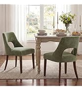 UVV Wooden Dining Chairs Set of 2, Mid Century Modern Chenille Upholstered Dining Room Chair Kitc...