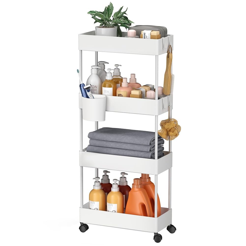 CTRLZS Tier Rolling Utility Cart, Movable Slim Storage Rack for Kitchen, Bathroom, Living Room - Space Saving Organizer Shelf B