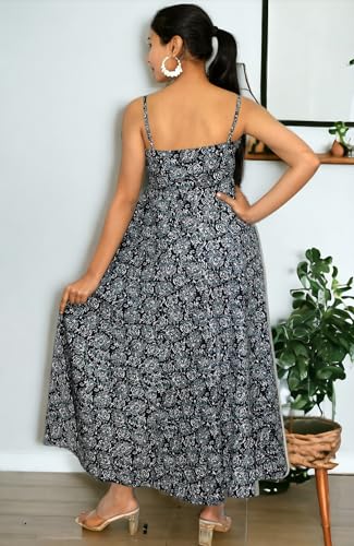 Image of JAIPUR HAND BLOCK Cotton Sleeveless Long Flared A Line Dress|Gown (S00063)