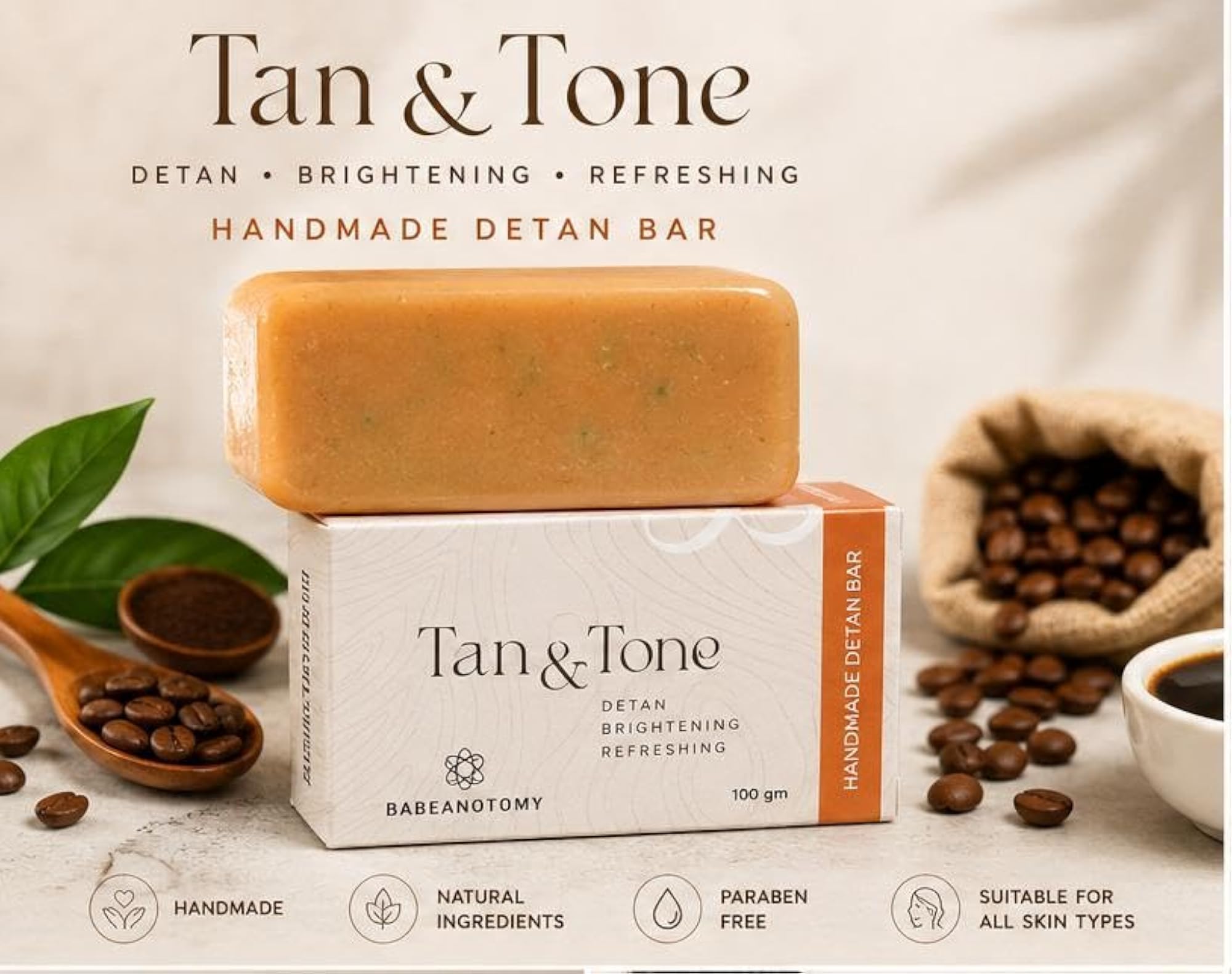 Tan-Tone Brightening Soap Bar for Face & Body, 100g