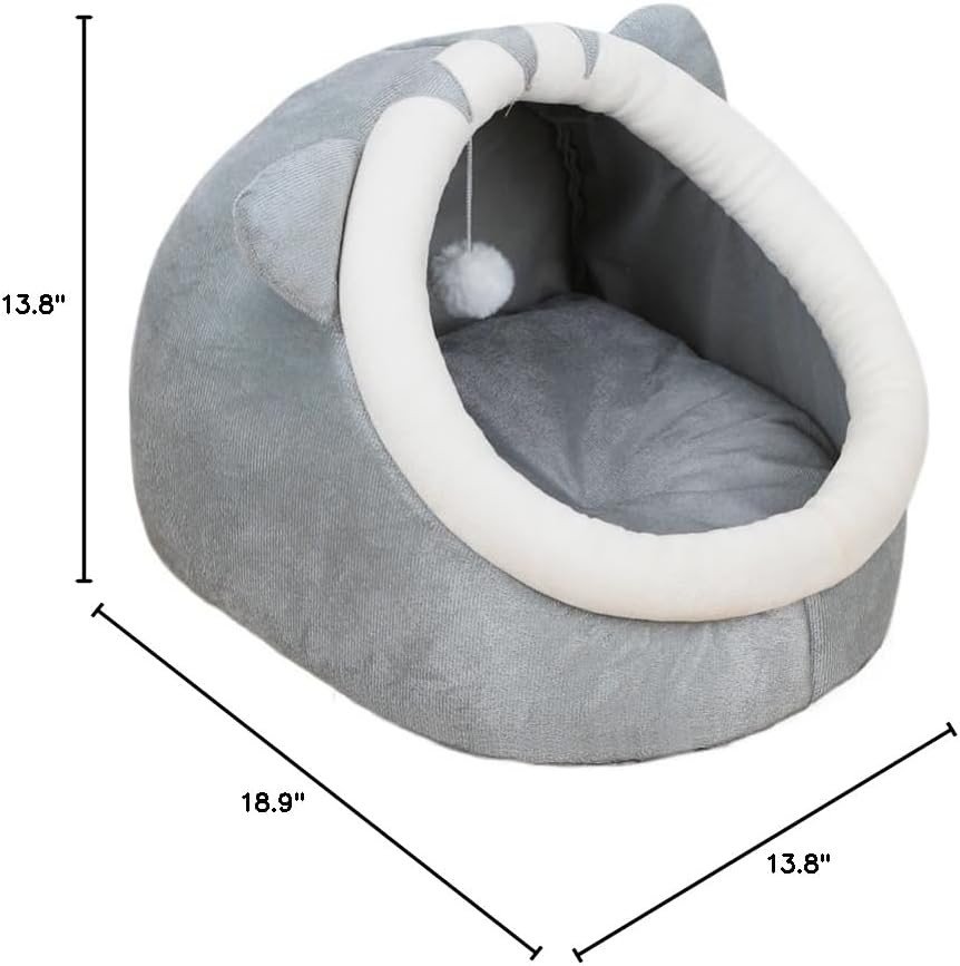 Winter Warm Pet Kennel with Cover Anti-Kicking Self-contained Quilt Dog Kennel Semi-Enclosed Soft Half-Covered Cat Bed (Gray)
