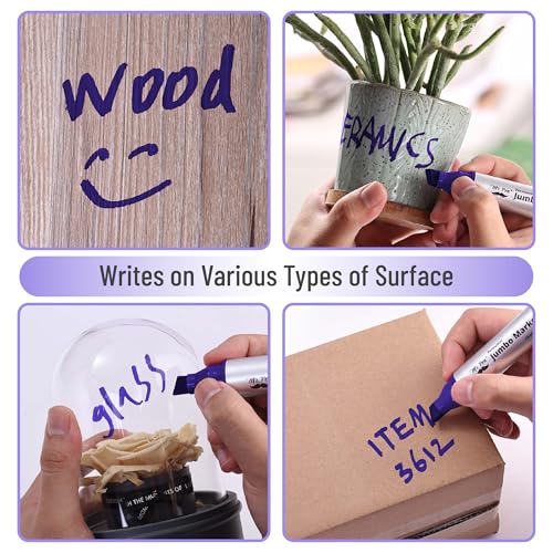 Image of Mr. Pen- Jumbo Permanent Markers, 4 Pack, Purple, Chisel Tip, Wide Tip | Large, Thick Permanent Markers for Canvas, Posters Board, Fabric, Window, Glass, Wood, Waterproof, Quick Dry