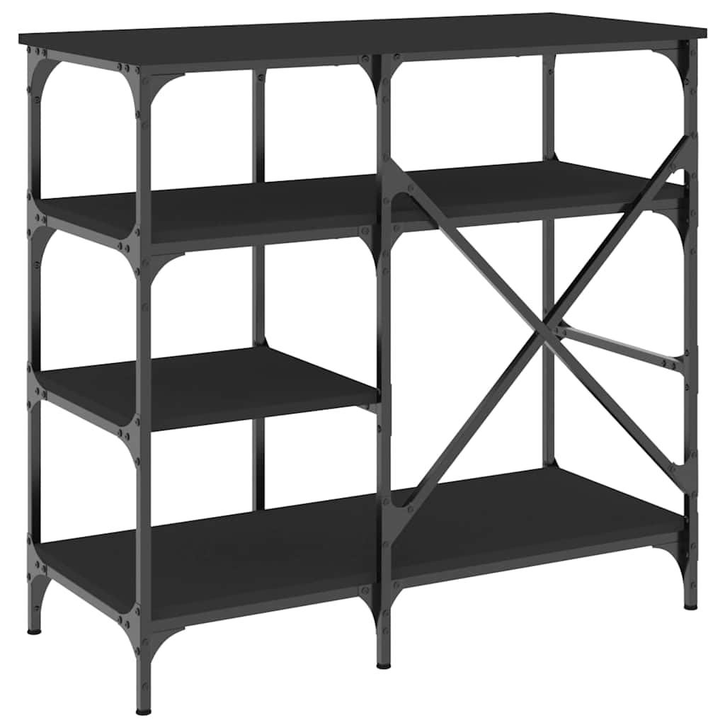 Bäckerregal Schwarz 90x40x84 cm Holzwerkstoff und Metall mit Ablagen, verstellbaren Füßen, Küchenregal für Arbeitsplatte, Aufbewahrung und Organisation von Kochbesteck und Küchenhelfern