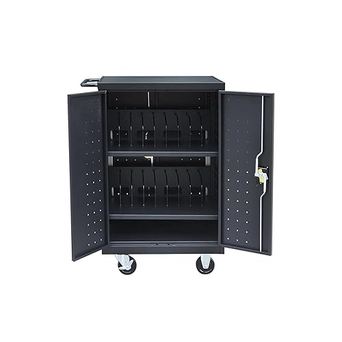 Pearington 18TABLET-01 18 Bay, carro cargador de computadoras y tabletas (40 pulgadas alto x 21 pulgadas ancho x 25.7 pulgadas largo). Color negro