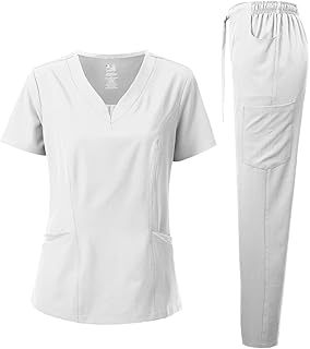 Scrubs for Women Set – 4-Way Stretch Contrast V-Neck Top and Pants Sets for Women – 9 Pockets