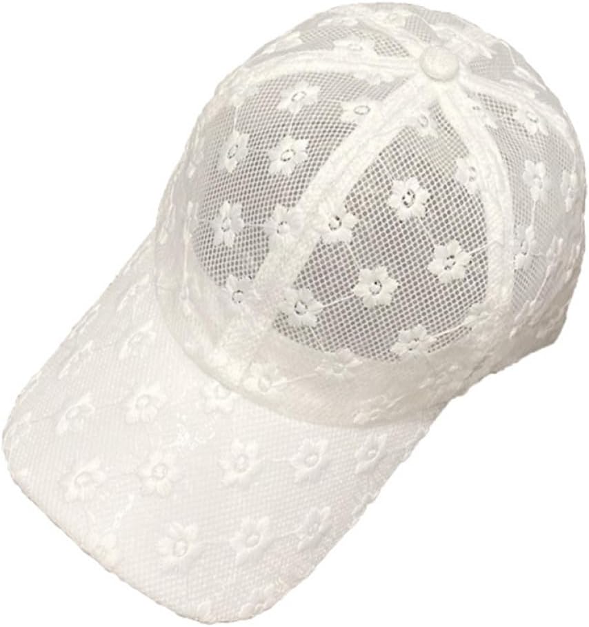 Fashion Lace Baseball Cap Women's Breathable Sunshade Hat Adjustable White Summer Peaked Cap for Outdoor UV Protection