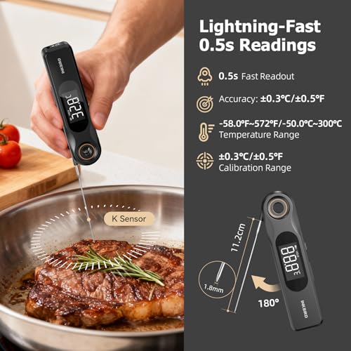 Image of INKBIRD IHT-51K Dual-Display Instant Read Thermometer for Grilling & Baking | Two Screens, 1.8mm Ultra Thin Probe, 0.5 Sec Super Fast Response, Whole Body IP65 Waterproof, Ideal for Kitchen Cooking BBQ