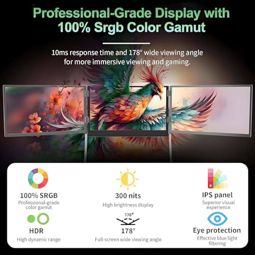 Image of Triple Aero 15.6 inch Pro Premium Triple Portable Monitor Extender, 1080P FHD Triple Screen Laptop Monitor Extender, Portable Monitor for Lap Top with 360 Rotation Adjustable Viewing Angles