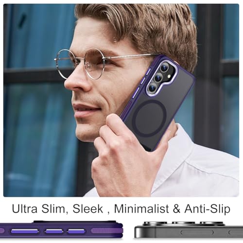 Image of MALEWOLF Stand Case for Samsung Galaxy S26 Compatible with Magsafe, Translucent Magnetic Cover [Military Grade Protection] [Anti-Slip Technology], Color Hybrid Galaxy S26 Phone Case (Dark Purple)