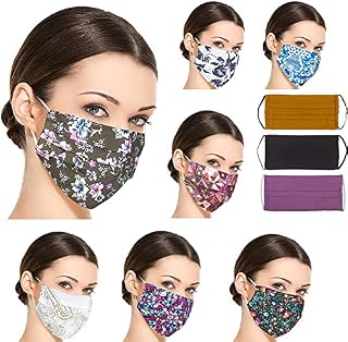 ANAIA 10 PCS 3 Layers Assorted Cotton Face Masks Washable and Reusable Breathable Anti Smoke Pollution Bike Motorcycle Sport Dust Mask (10 Pack)(Any 8 Print + 2 Solid)