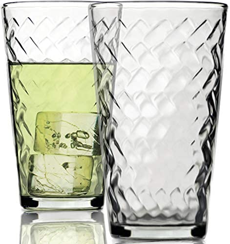 Circleware Chevron Huge 12-Piece Glassware Set of Highball Tumbler Drinking Glasses and Whiskey Cups for Water, Beer, Juice, Ice Tea Beverages, 6-15.75 oz & 6-12.5 oz, Clear by Circleware - Image 3