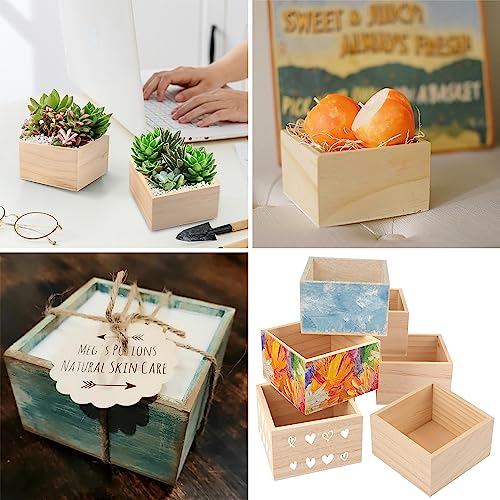 Image of GNIEMCKIN 20 Pack 4 x 4 Inch Unfinished Small Square Wooden Box, Rustic Organizer Storage for DIY Crafts, Collectibles, Succulents, Desktop Drawer Decor