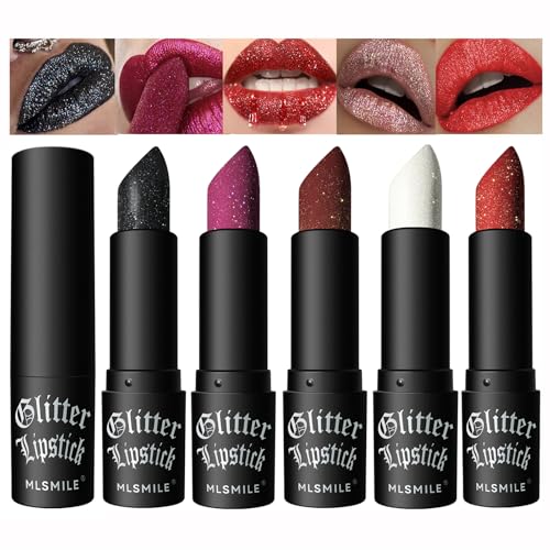 Sparkling Shiny Diamond Matte Lipstick - Long Lasting Waterproof Metallic - High Pigmented Black - 5 Colors/Set