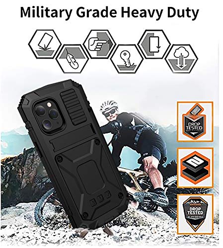 Simicoo Compatible With Iphone 12 Pro Max Metal Bumper Silicone Case Hybrid Military Shockproof Heavy Duty Rugged Case Built-In Screen Protector Stand Cover For Iphone 12 Pro Max (Black) #TOP5