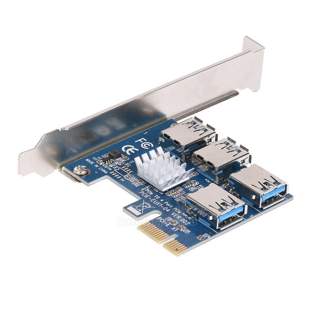 SaiRetail.Com PCI Express Multiplier Riser Card, PCIe 1 to 4 PCI-Express 16X Slots Riser Card PCI-E 1X to External 4 USB 3.0 Adapter Multiplier Card PCIe to 4USB for Bitcoin Mining Device-image-47