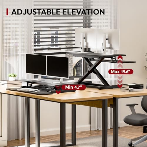 SANODESK 36" Spring-Lift Standing Desk Converter with Dual-Monitor Keyboard Tray — view 5
