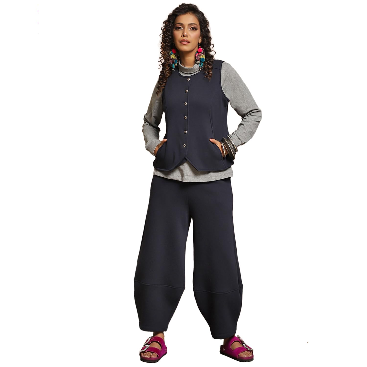 baawri Women's Cozy Fleece 2 Pcs Cord Set with Unique Shaped Panel Design-picture-55