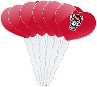 NC State Primary Logo Heart Love Cupcake Picks Toppers Decoration Set of 6