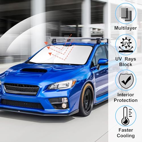 Image of Windshield Sun Shade for 2008-2015 Subaru Impreza WRX /WRX STI | Full covered for windshield, Foldable & Durable, Block UV Rays, Reduce Heat, Easy to install, Keep Car Cooler