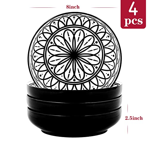 Yundu 38 Ounce Pasta Bowl Set Of 4, Large Salad Serving Porcelain Bowls, Microwave Dishwasher Safe, Black #TOP1