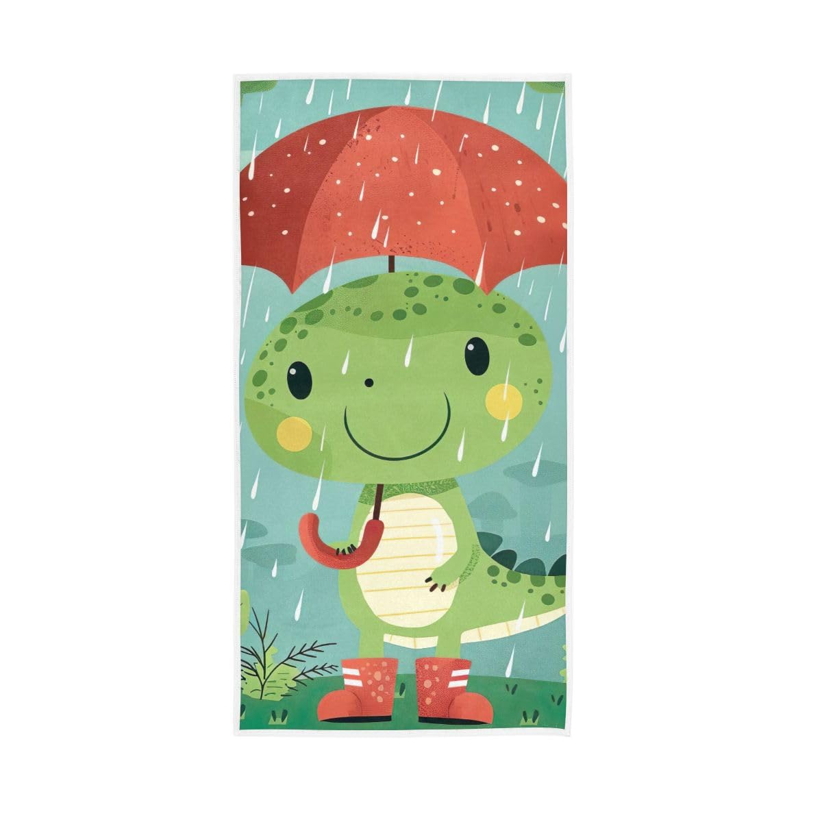 LSRCPD Cute Dinosaur Holding Umbrella Hand Towels Cotton Absorbent Soft Decorative Towel for Bathroom 15 x 30 Inch