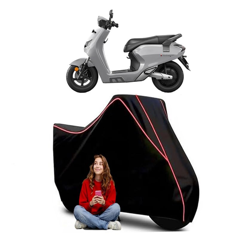 Image of Zelio Grocy Electric Scooty Bike Cover Water Resistant Outdoor Use Universal Fit Scooters Motorcycles Heavy Duty UV Protection Dust Rain Scratch Resistant Elastic Bottom Black Blue Piping