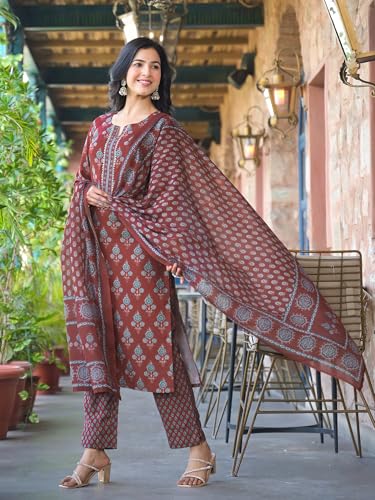 Image of Vaamsi Women's Rayon Blend Floral Straight Printed Kurta Pant With Dupatta Set