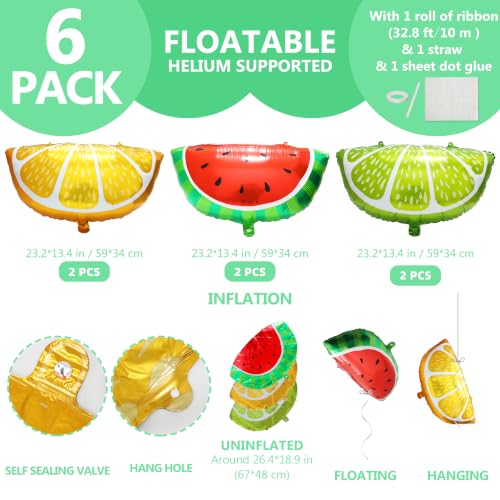 Image of 6 Pack Jumbo Tropical Summer Watermelon Orange Lemon Slice Cartoon Fruit Foil Balloons For Birthday Baby Shower Wedding Carnival Festival Hawaiian Beach Party Decorations Supplies