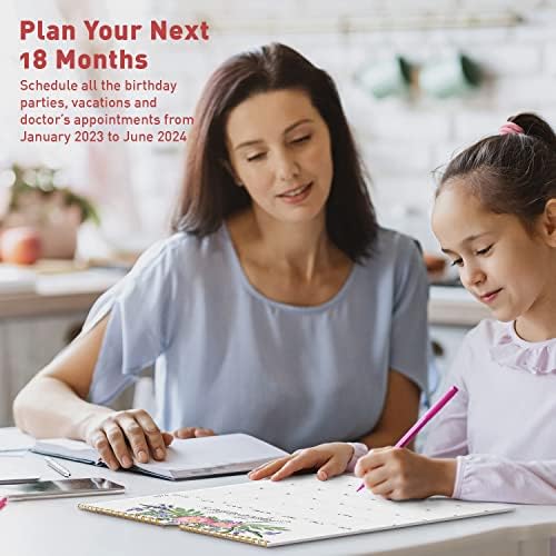 S&O 12 Flowers Wall Calendar 2023 Goes to June 2024-Tear-Off Monthly Calendar for Home-18 Month Academic Wall Calendar 2023-2024 - Hanging Calendar to Track Anniversaries & Appointments - 10.5x13.5"in