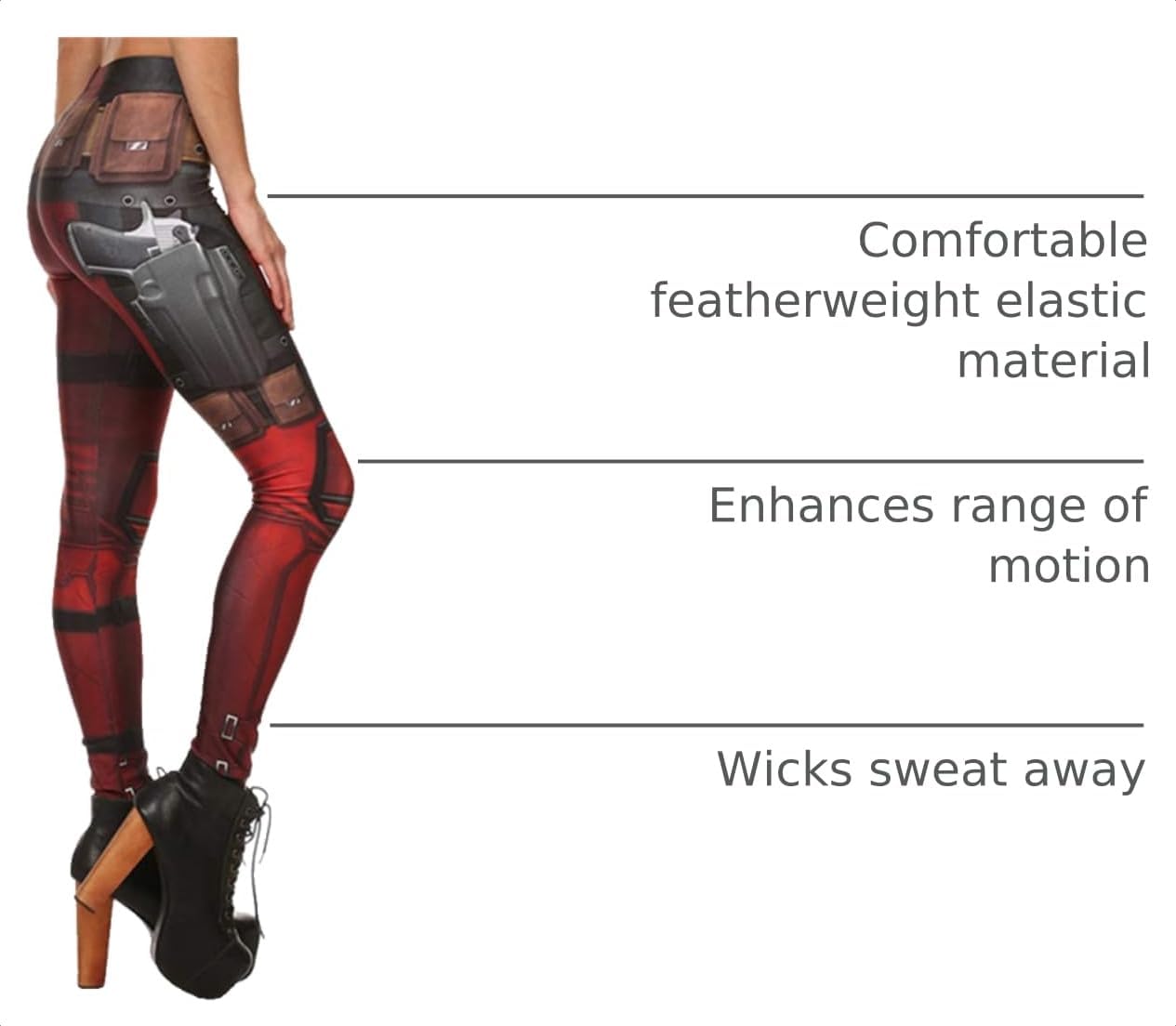 Women Steampunk Leggings Comic Cosplay Retro Punk Warrior Print Gothic Tattoo Stretchy Pants - Reg, Plus