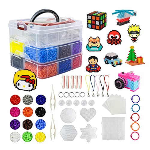 Coriver Kit de Cuentas de fusibles de Agua de 5 mm, 10000 Cuentas de Hierro de 12 Colores con 6 tableros de Clavijas, 2 Pinzas, 6 Papel de Planchar, Cuentas de perler para Hacer Joyas para niños