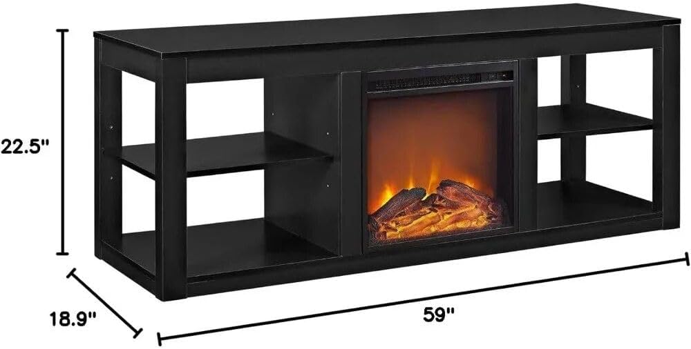 Generic 65"" Black Electric Fireplace TV Stand, 59 x 22.5 x 18.9 in
