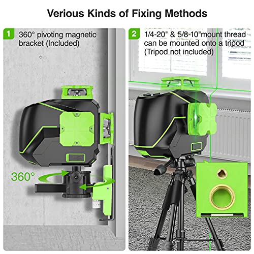 Huepar 3 X 360 Cross Line Laser Level 3D Self-Leveling Three-Plane Leveling And Alignment Green Beam Laser Tool, Switchable Vertical & Horizontal Lines, Li-Ion Battery & Magnetic Pivoting Base S03Cg-L #TOP7