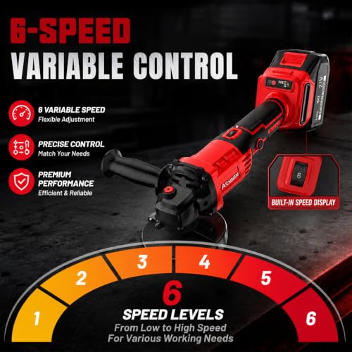Image of AOBEN 21V Cordless Angle Grinder 4-1 /2 Inch, 6-Speed Power Brushless Cut Off Tool Kit, Lock-On Switch, with 2x4.0Ah Battery & Charger, for Metal Cutting, Grinding, Polishing
