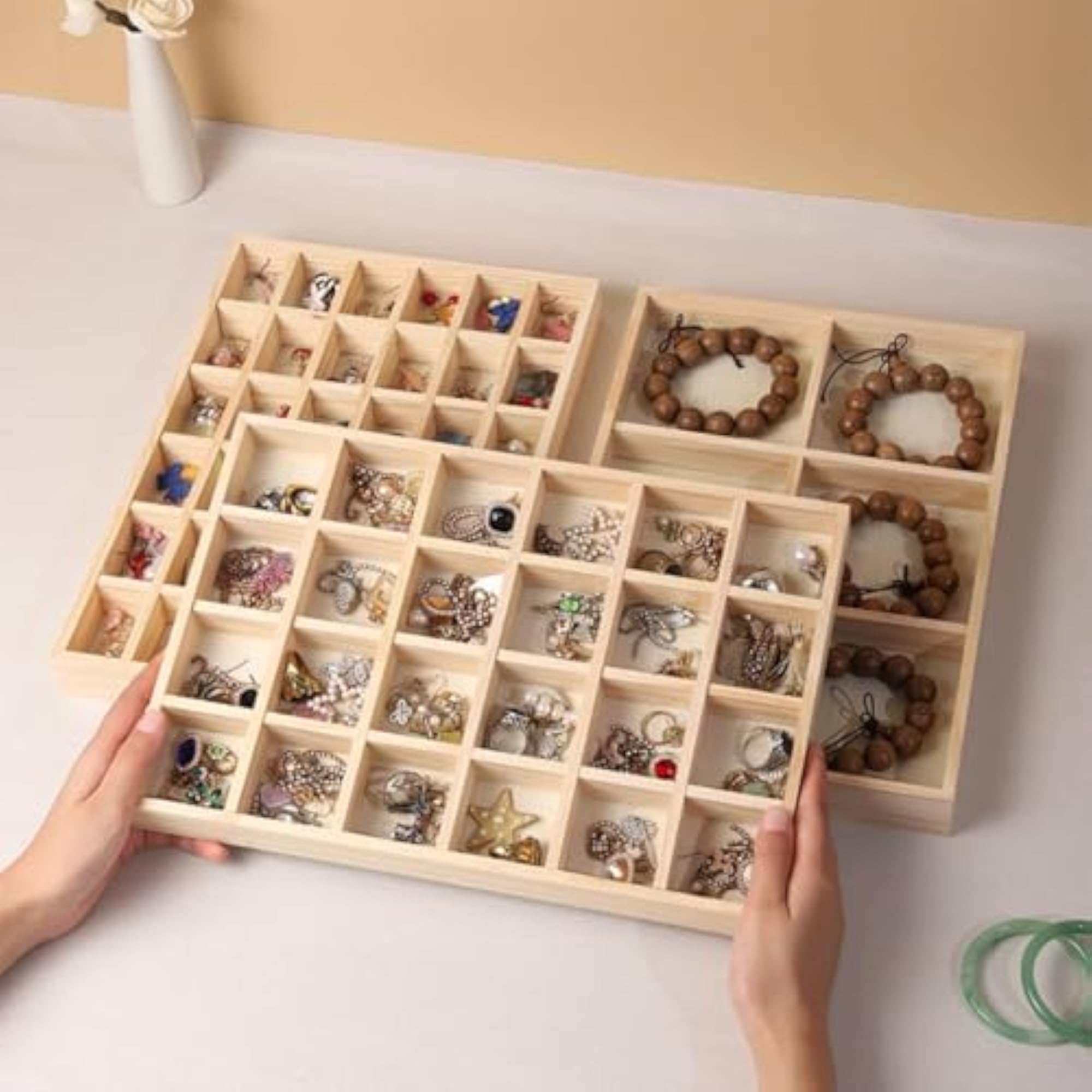 Wooden Multi-Compartment Jewellery Storage Tray, Gift for Her