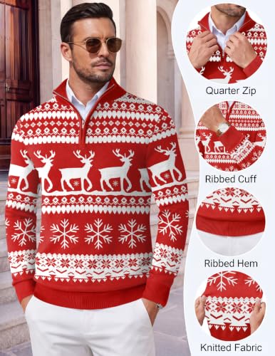 Image of COOFANDY Men Quarter Zip Sweater Classic Fit Knitted Sweater Pullover