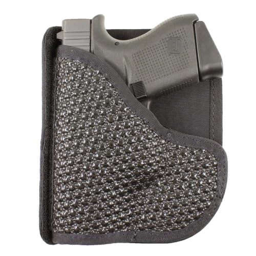 Desantis Superfly Gun Holster, Made with Sticky Rubberized Fabric, Reversible and Removable Outer Flap, Fits Glock 42, Unisex Pocket Holster, Ambidextrous, Black