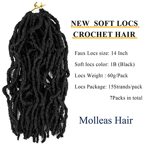 Faux Locs Crochet Hair 14 Inch 7 Packs New Soft Locs Crochet Hair Crochet Faux Locs Natural Black Goddess Crochet Hair For Black Women Pre Looped Curly Wave Butterfly Locs Crochet Hair Synthetic Hair Extensions(7 Packs,1B#) #TOP2