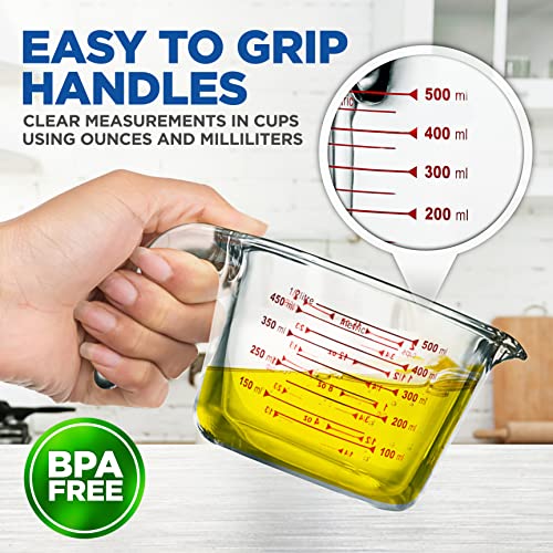 NutriChef 3 Pieces Measuring Cups - BPA-Free Premium Heat Resistant Borosilicate Glass Measuring Cups w/ Handle, Precise Measurement w/ Oz & Ml Scale, in 250ml 500ml & 1000ml, Microwave & Oven Safe - Image 6